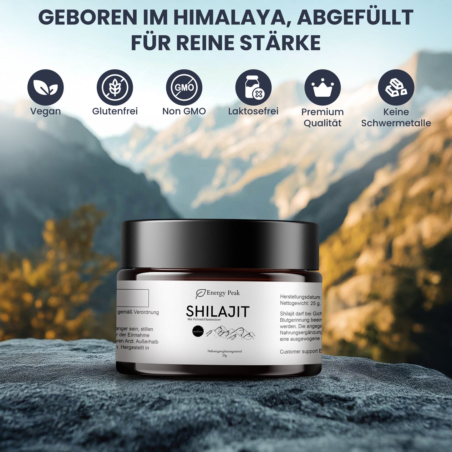 Premium Shilajit Harz – 100 % Reines Himalaya Mumijo – 85+ Mineralien, Fulvin- & Huminsäure – 25 g (50 Portionen) – Laborgeprüft, Vegan