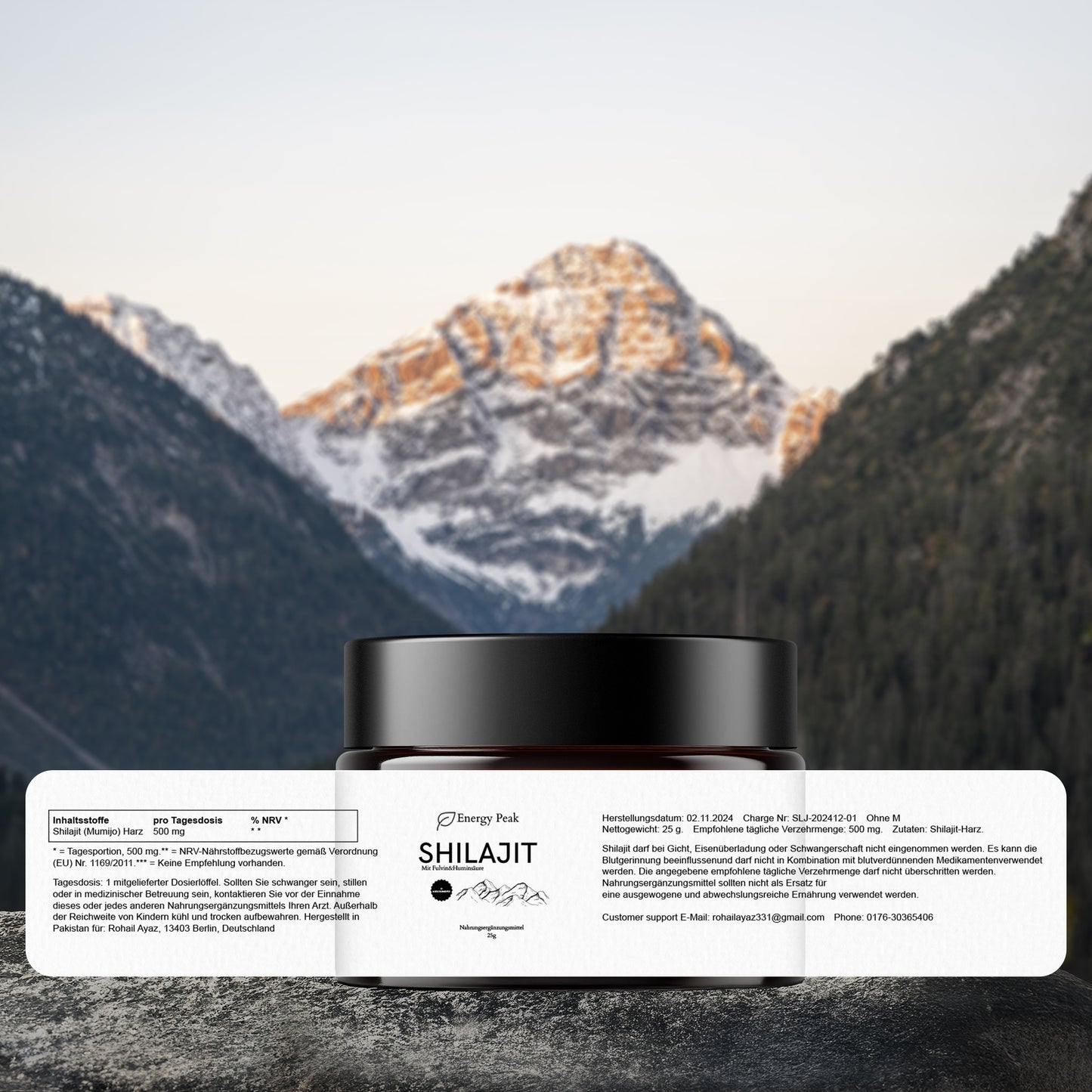 Premium Shilajit Harz – 100 % Reines Himalaya Mumijo – 85+ Mineralien, Fulvin- & Huminsäure – 25 g (50 Portionen) – Laborgeprüft, Vegan