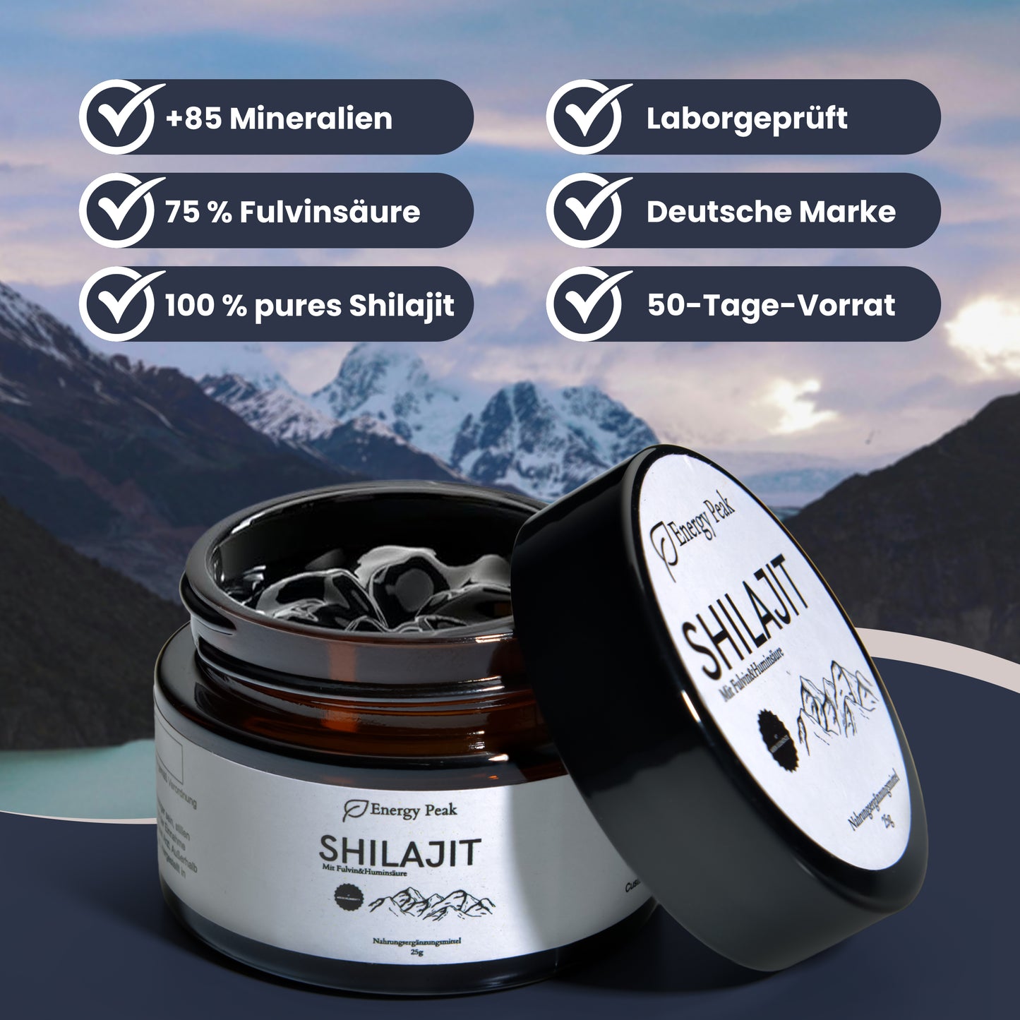 Premium Shilajit Harz – 100 % Reines Himalaya Mumijo – 85+ Mineralien, Fulvin- & Huminsäure – 25 g (50 Portionen) – Laborgeprüft, Vegan